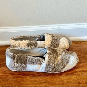 TOMS Alpargata Fuzzy Plaid Slip On  Womens Beige Flats Casual 10017817T W/Size 9